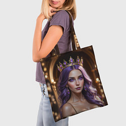 Сумка-шопер Девушка с фиолетовыми волосами в короне, цвет: 3D-принт — фото 2