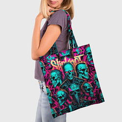 Сумка-шопер Slipknot на фоне рок черепов, цвет: 3D-принт — фото 2