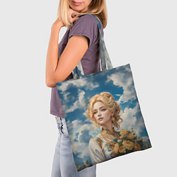 Сумка-шопер Девушка славянка с букетом цветов, цвет: 3D-принт — фото 2