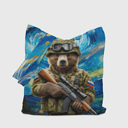 Сумка-шопер Ночной снайпер бурый медведь, цвет: 3D-принт