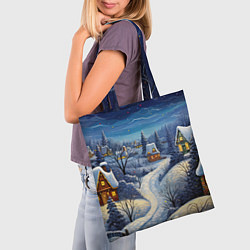 Сумка-шопер Деревня новогодняя, цвет: 3D-принт — фото 2