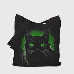 Сумка-шопер Портрет черного кота в зеленом свечении, цвет: 3D-принт
