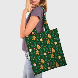 Сумка-шопер New year pattern with green background, цвет: 3D-принт — фото 2