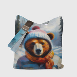 Сумка-шопер Бурый медведь в зимней одежде, цвет: 3D-принт