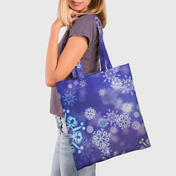 Сумка-шопер Крупные снежинки на фиолетовом, цвет: 3D-принт — фото 2