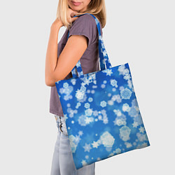 Сумка-шопер Декоративные снежинки на синем, цвет: 3D-принт — фото 2