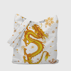 Сумка-шопер Золотой дракон в снежинках, цвет: 3D-принт