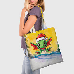Сумка-шопер Веселый дракон зеленый 2024, цвет: 3D-принт — фото 2