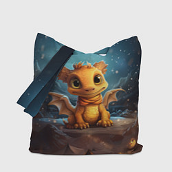 Сумка-шопер Новогодний дракон смотрит на снег, цвет: 3D-принт