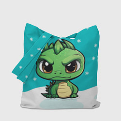 Сумка-шопер Маленький зеленый забавный новогодний дракон, цвет: 3D-принт