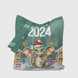 Сумка-шопер Новогодний зеленый дракон 2024 год, цвет: 3D-принт