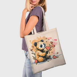Сумка-шопер Милая панда с сердечком и цветами, цвет: 3D-принт — фото 2