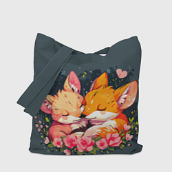 Сумка-шопер Милые лисички в цветах, цвет: 3D-принт