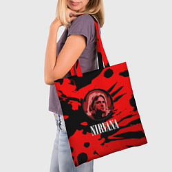 Сумка-шопер Nirvana красные краски рок бенд, цвет: 3D-принт — фото 2
