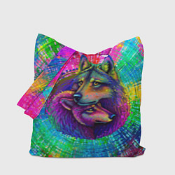 Сумка-шопер Цветные волк с волчицей, цвет: 3D-принт