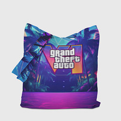 Сумка-шопер Gta 6 логотип в стиле ночного vice city, цвет: 3D-принт