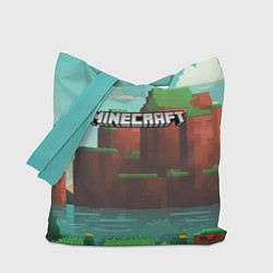 Сумка-шопер Minecraft logo горы и озеро, цвет: 3D-принт