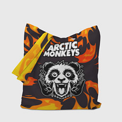 Сумка-шопер Arctic Monkeys рок панда и огонь, цвет: 3D-принт