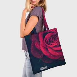 Сумка-шопер Красная роза на чёрном - woman, цвет: 3D-принт — фото 2