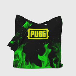 Сумка-шопер PUBG кислотное лого огненный стиль, цвет: 3D-принт