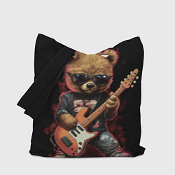 Сумка-шопер Плюшевый медведь музыкант с гитарой, цвет: 3D-принт