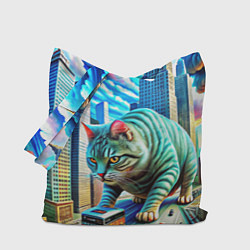 Сумка-шопер Котзила пародия гигантский монстр, цвет: 3D-принт