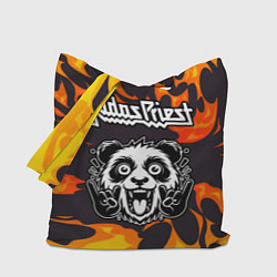 Сумка-шопер Judas Priest рок панда и огонь, цвет: 3D-принт