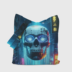 Сумка-шопер Cyber skull - neon glow ai art, цвет: 3D-принт
