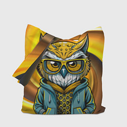 Сумка-шопер Модная сова и желтый спиральный фон, цвет: 3D-принт
