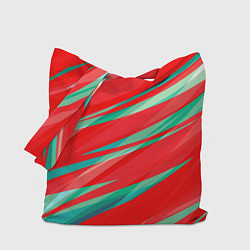 Сумка-шопер Красный и бирюзовый абстрактный полосы, цвет: 3D-принт