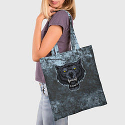 Сумка-шопер Темно-синий злой волк на абстрактном фоне, цвет: 3D-принт — фото 2