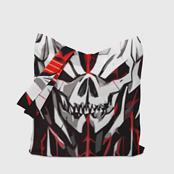Сумка-шопер Белый череп и красные полосы на чёрном фоне, цвет: 3D-принт