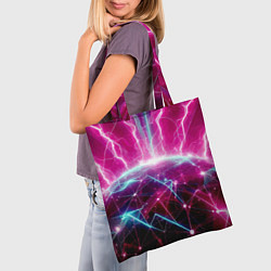 Сумка-шопер Неоновые молнии ударяют в планету - нейроарт, цвет: 3D-принт — фото 2