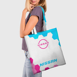 Сумка-шопер Nissan neon gradient style по-центру, цвет: 3D-принт — фото 2