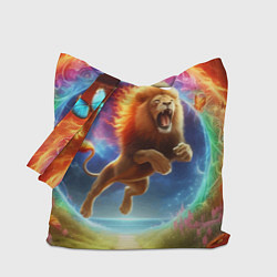 Сумка-шопер Лев прыгает через огненное кольцо - нейроарт фанта, цвет: 3D-принт