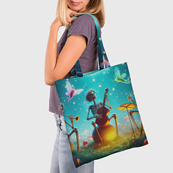 Сумка-шопер Музыкальное трио скелетов дает ночной концерт, цвет: 3D-принт — фото 2