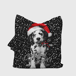 Сумка-шопер Далматинец в шапке Деда Мороза, цвет: 3D-принт