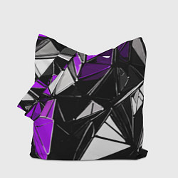 Сумка-шопер Фиолетово-белые рельефные треугольники на чёрном ф, цвет: 3D-принт