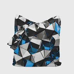 Сумка-шопер Сине-белые рельефные треугольники на чёрном фоне, цвет: 3D-принт