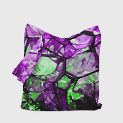 Сумка-шопер Чёрно-зелёная абстракция на фиолетовом фоне, цвет: 3D-принт