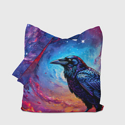 Сумка-шопер Черный ворон на фоне космоса, цвет: 3D-принт