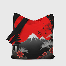 Сумка-шопер Японская гора и красная луна, цвет: 3D-принт