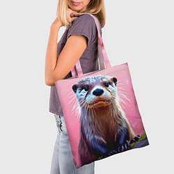 Сумка-шопер Выдра в розовом цвете, цвет: 3D-принт — фото 2