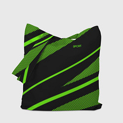 Сумка-шопер Sport чёрный и зелёный полосы, цвет: 3D-принт