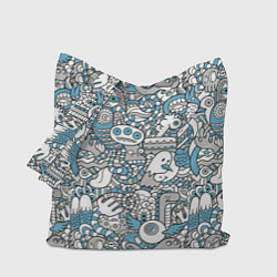 Сумка-шопер Дудлинг серо-голубой, цвет: 3D-принт