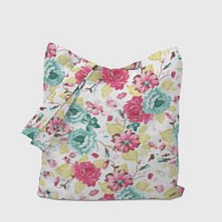 Сумка-шопер Розы красные и бирюзовые, цвет: 3D-принт