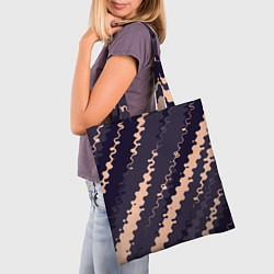Сумка-шопер Фиолетовый с бежевым искажённые полосы, цвет: 3D-принт — фото 2