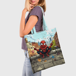 Сумка-шопер Маленький человек-паук в городе, цвет: 3D-принт — фото 2