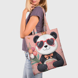 Сумка-шопер Панда с поздравлениями и с цветами, цвет: 3D-принт — фото 2