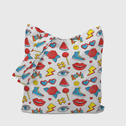 Сумка-шопер Паттерн с яркими молодежными стикерами, цвет: 3D-принт